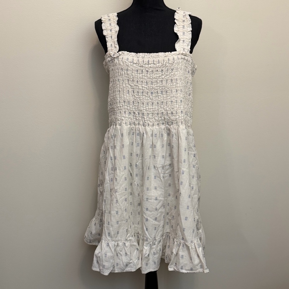 Madewell Lucie Smocked Bodice Tank Mini Dress Textural Clipdot Womens XXL Cotton